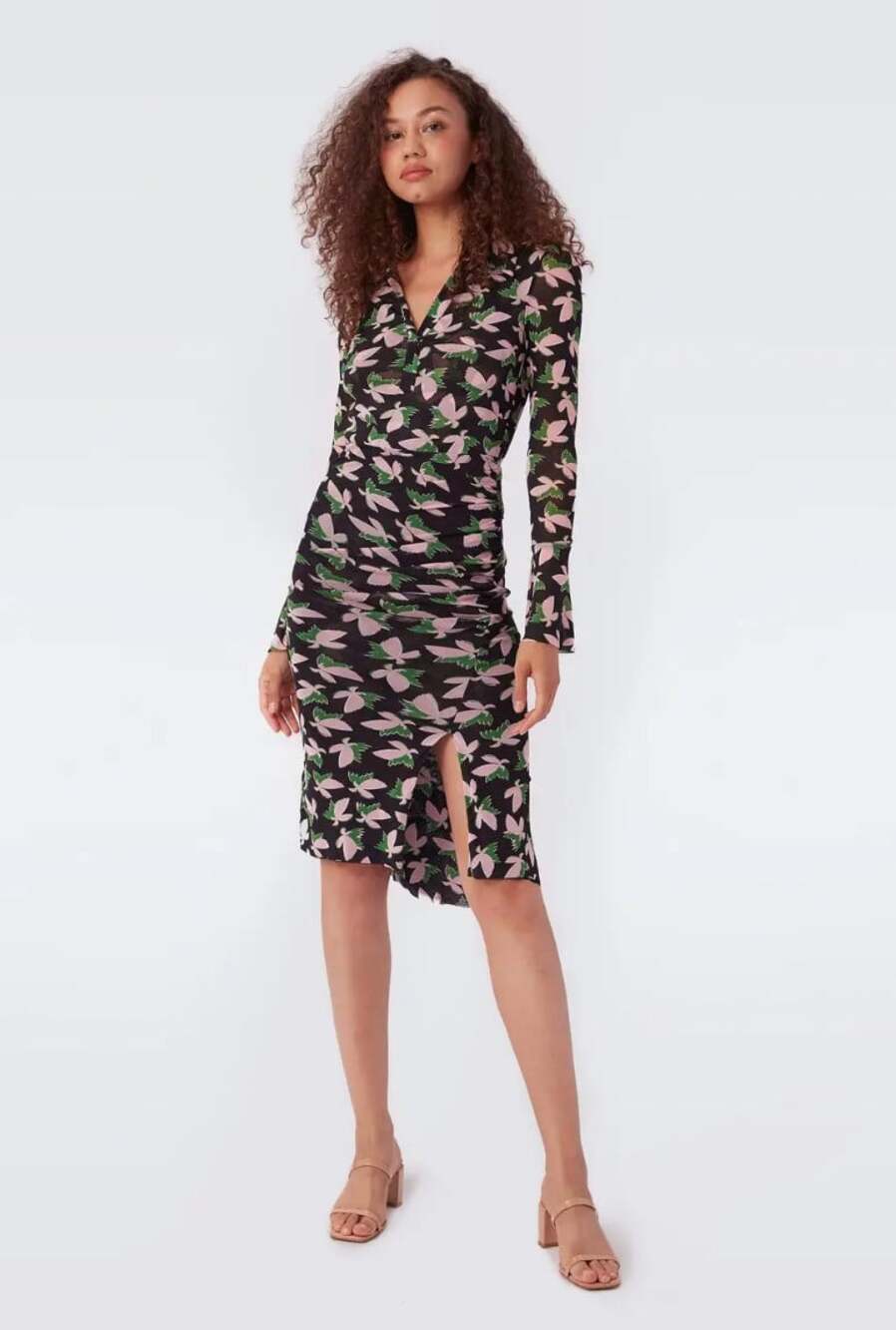 Diane Von Furstenburg NWT Lilly Collared Mesh Dress Metamorphosis Black Medium